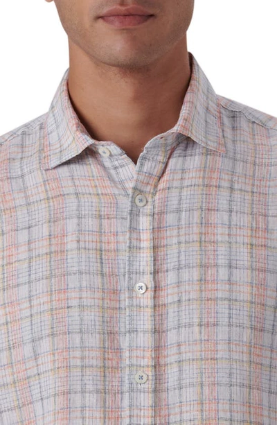 Bugatchi Shaped Fit Plaid Linen Short Sleeve Button-up Shirt In White