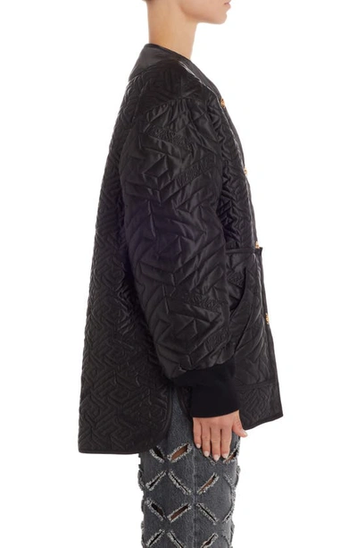 Shop Versace Techno Orchid Print Reversible Quilted Jacket In Black/ Multicolor