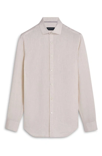 Shop Bugatchi Shaped Fit Solid Linen Button-up Shirt In Sand