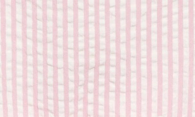 Shop Mini Boden Kids' Stripe Cotton Seersucker Fit & Flare Dress In Lilac Pink/ Ivory