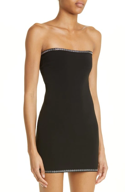 Shop Alexander Wang Crystal Logo Trim Convertible Strap Body-con Minidress In Black