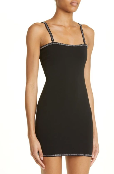 Shop Alexander Wang Crystal Logo Trim Convertible Strap Body-con Minidress In Black