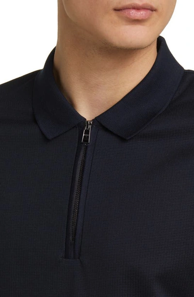 Shop Hugo Boss Polston Slim Fit Cotton Zip Polo In Dark Blue
