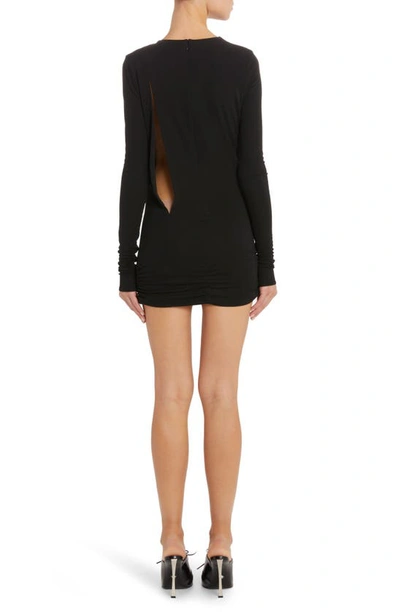 Shop Versace Slash Cutout Long Sleeve Jersey Minidress In Black