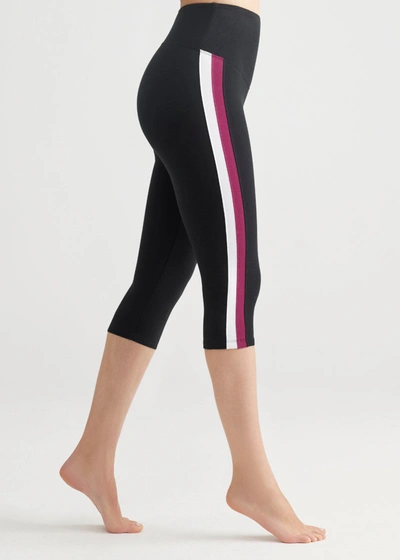 Shop Yummie Talia Cropped Capri Shaping Legging In Black With Blackberry/white Stripe