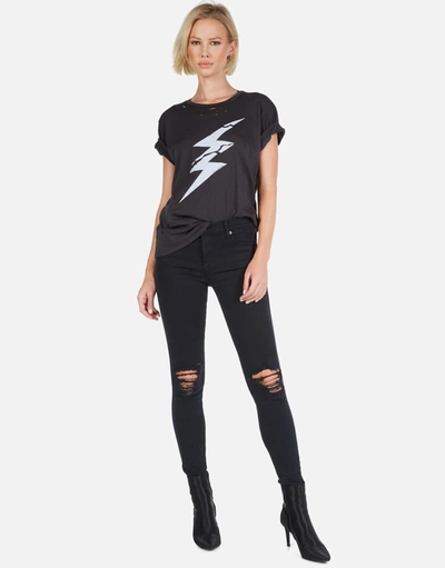 Lauren Moshi Wolf Cracked Lightning Bolt Tee In Onyx