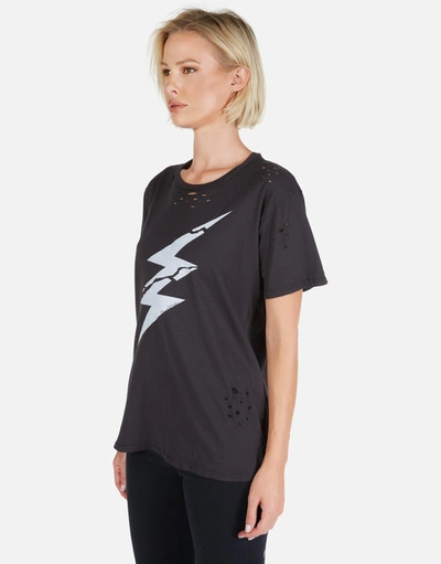 Lauren Moshi Wolf Cracked Lightning Bolt Tee In Onyx