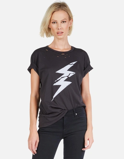 Lauren Moshi Wolf Cracked Lightning Bolt Tee In Onyx