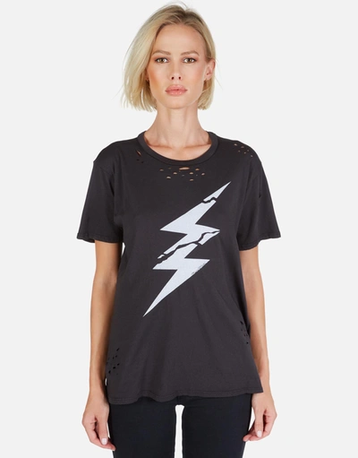 Lauren Moshi Wolf Cracked Lightning Bolt Tee In Onyx
