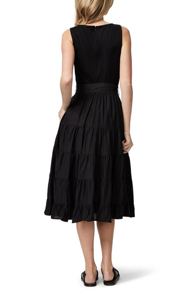 Shop Paige Samosa Tie Waist Tiered Midi Dress In Black