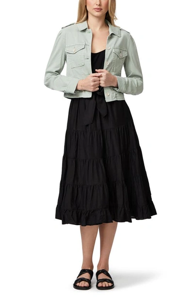 Shop Paige Samosa Tie Waist Tiered Midi Dress In Black