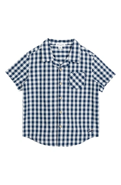Shop Miles The Label Kids' Gingham Short Sleeve Organic Cotton Button-up Shirt In 604 Navy