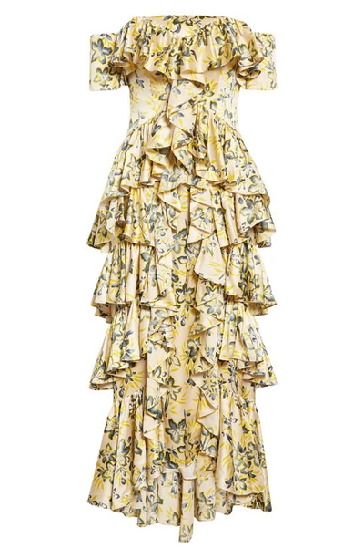 Shop Cinq À Sept Eleonora Floral Ruffle Off The Shoulder Dress In Pomelo Multi