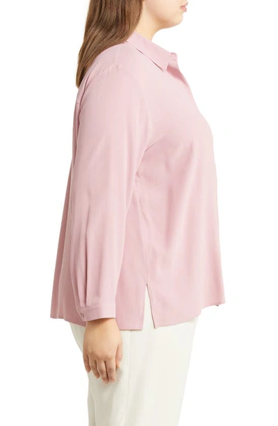 Shop Eileen Fisher Classic Collar Easy Silk Button-up Shirt In Magnolia