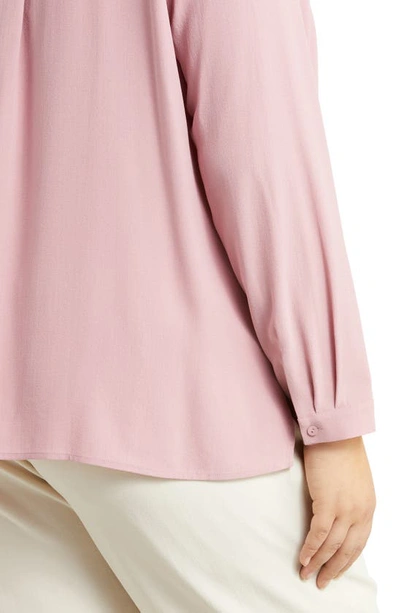 Shop Eileen Fisher Classic Collar Easy Silk Button-up Shirt In Magnolia