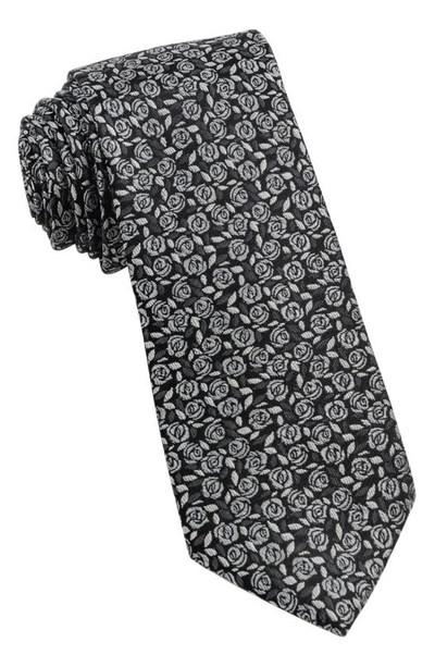 Shop Wrk W.r.k Floral Silk Tie In Charcoal