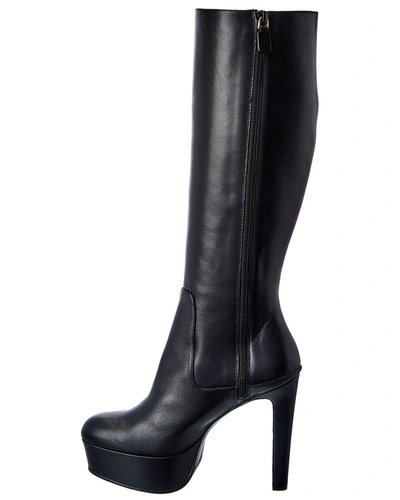 Shop Stuart Weitzman Ave 130 Leather Knee-high Platform Boot In Black