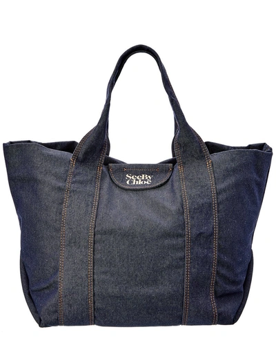 Shop See By Chloé Laetizia Canvas & Leather Tote In Blue