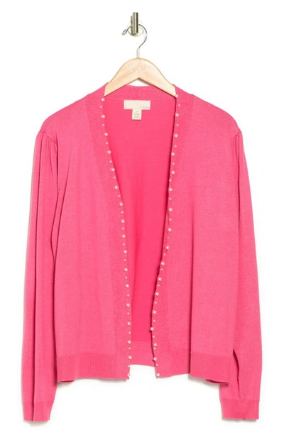 Shop By Design Panther Pearly Beaded Open Front Cardigan In Fandango Pink