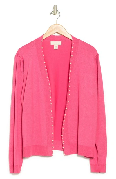 By Design Panther Pearly Beaded Open Front Cardigan In Fandango Pink