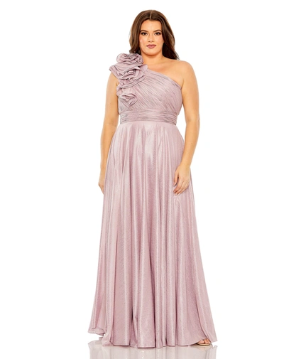 Shop Mac Duggal Floral Detail One Shoulder Gown (plus) In Lilac