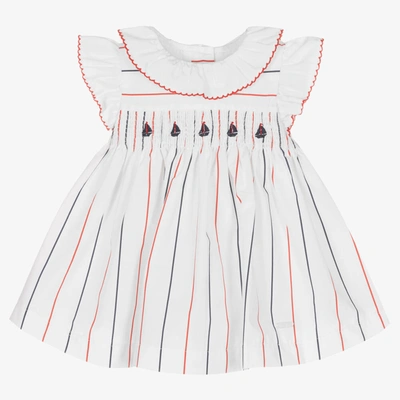Shop Patachou Baby Girls White Striped Dress