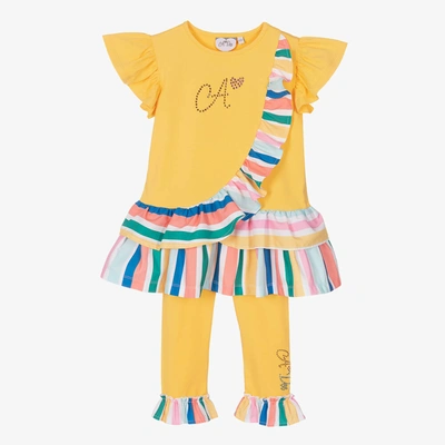 Shop A Dee Girls Yellow Stripe Cotton Leggings Set