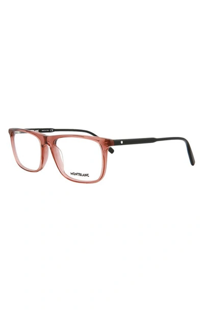 Montblanc 56mm Square Optical Glasses In Transparent Burgundy Black