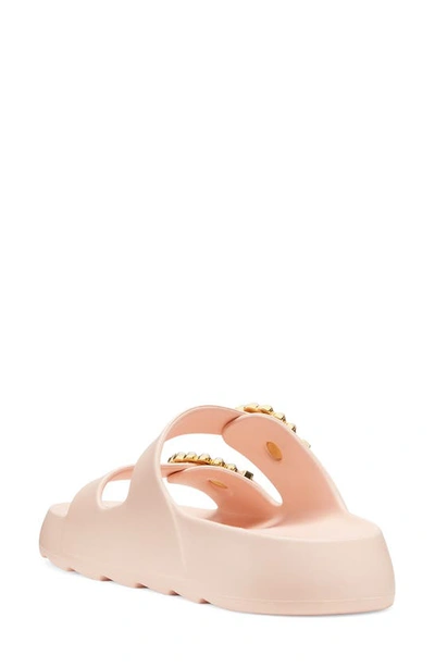 Stuart Weitzman Imitation Pearl Buckle Slide Sandal In Rosewater