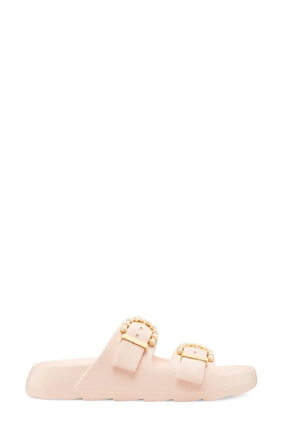 Stuart Weitzman Imitation Pearl Buckle Slide Sandal In Rosewater