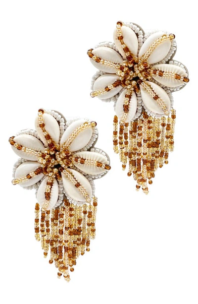 Shop Adornia Sea Shell & Beaded Flower Drop Earrings In Red