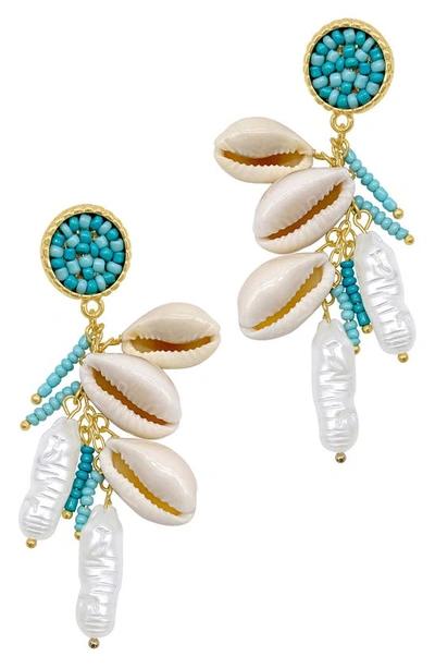 Shop Adornia Turquoise Beaded Seashell & Faux Pearl Dangle Earrings In Blue