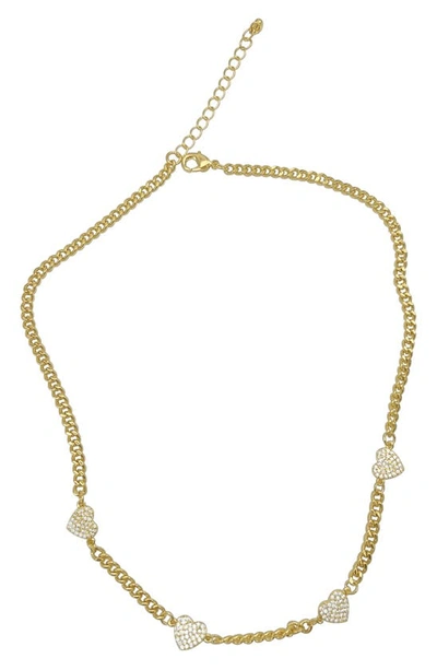 Shop Adornia Pavé Cz Heart Station Curb Chain Necklace In Gold