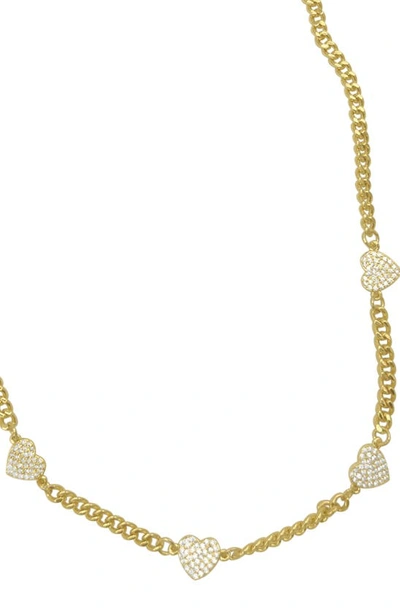 Shop Adornia Pavé Cz Heart Station Curb Chain Necklace In Gold