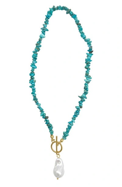 Shop Adornia Turquoise Stone & Faux Pearl Toggle Necklace