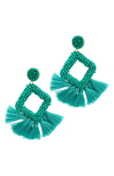 Shop Adornia Beaded Square Fringe Drop Earrings In Blue