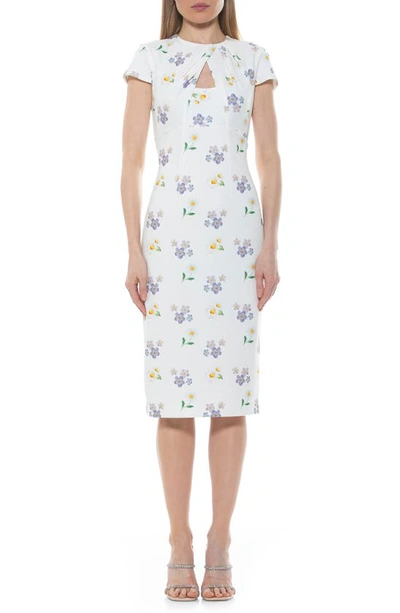 Shop Alexia Admor Janine Crewneck Draped Midi Sheath Dress In Ivory Floral