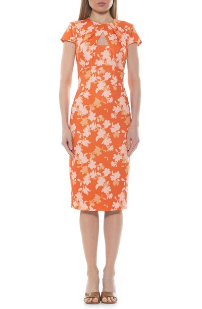 Shop Alexia Admor Janine Crewneck Draped Midi Sheath Dress In Neutral Floral