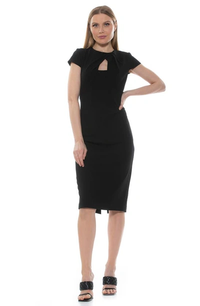 Alexia Admor Janine Crewneck Draped Midi Sheath Dress In Black
