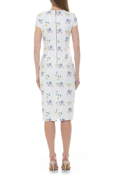 Shop Alexia Admor Janine Crewneck Draped Midi Sheath Dress In Ivory Floral