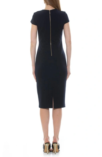 Shop Alexia Admor Janine Crewneck Draped Midi Sheath Dress In Navy