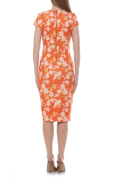 Shop Alexia Admor Janine Crewneck Draped Midi Sheath Dress In Neutral Floral