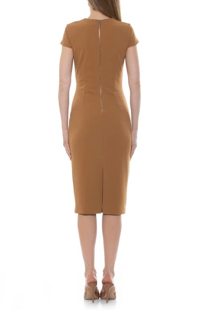 Shop Alexia Admor Janine Crewneck Draped Midi Sheath Dress In Nude