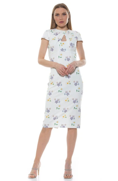 Alexia Admor Janine Crewneck Draped Midi Sheath Dress In Ivory Floral