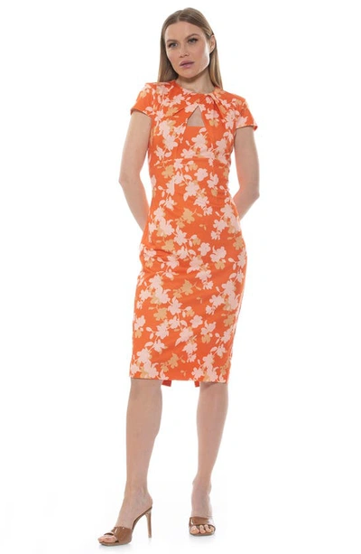 Shop Alexia Admor Janine Crewneck Draped Midi Sheath Dress In Neutral Floral