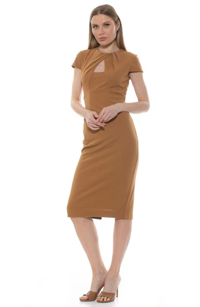 Shop Alexia Admor Janine Crewneck Draped Midi Sheath Dress In Nude