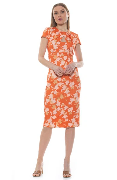 Shop Alexia Admor Janine Crewneck Draped Midi Sheath Dress In Neutral Floral