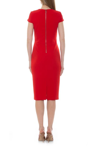 Shop Alexia Admor Janine Crewneck Draped Midi Sheath Dress In Red