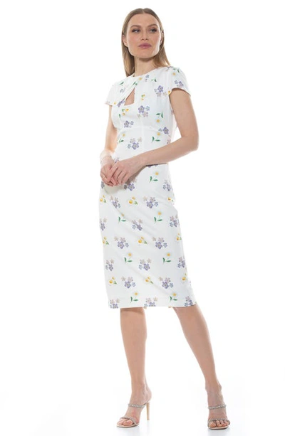 Alexia Admor Janine Crewneck Draped Midi Sheath Dress In Ivory Floral