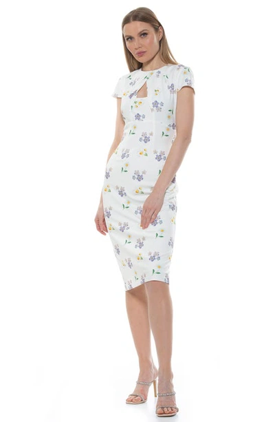 Alexia Admor Janine Crewneck Draped Midi Sheath Dress In Ivory Floral